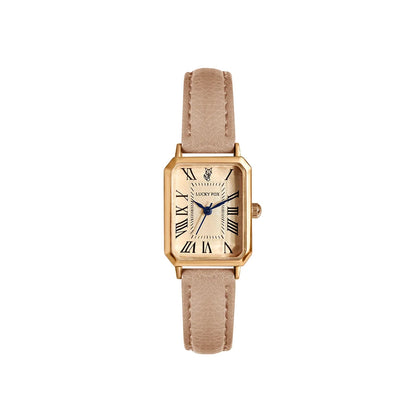 Retro Square Women’s Quartz Watch – Leather Strap