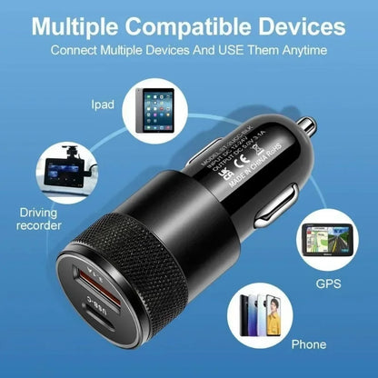 Fast Car Charger – USB + Type-C 12W.