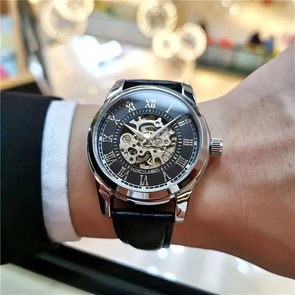 Elegant Automatic Mechanical Skeleton Watch – Leather Strap