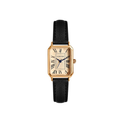 Retro Square Women’s Quartz Watch – Leather Strap