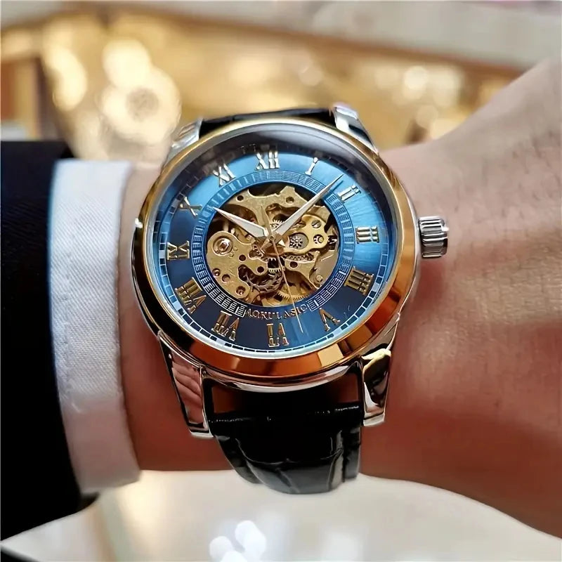 Elegant Automatic Mechanical Skeleton Watch – Leather Strap