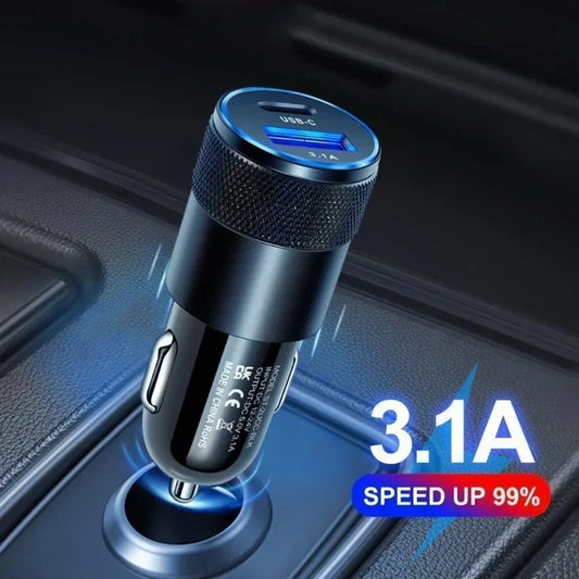 Fast Car Charger – USB + Type-C 12W.