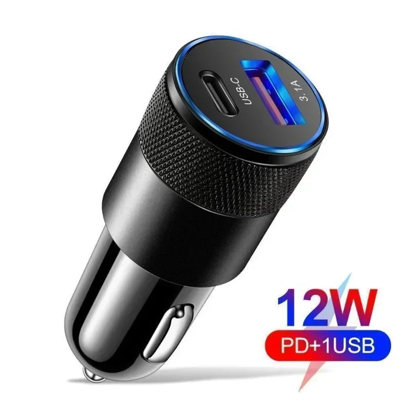 Fast Car Charger – USB + Type-C 12W.