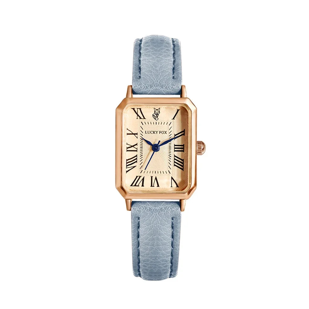 Retro Square Women’s Quartz Watch – Leather Strap