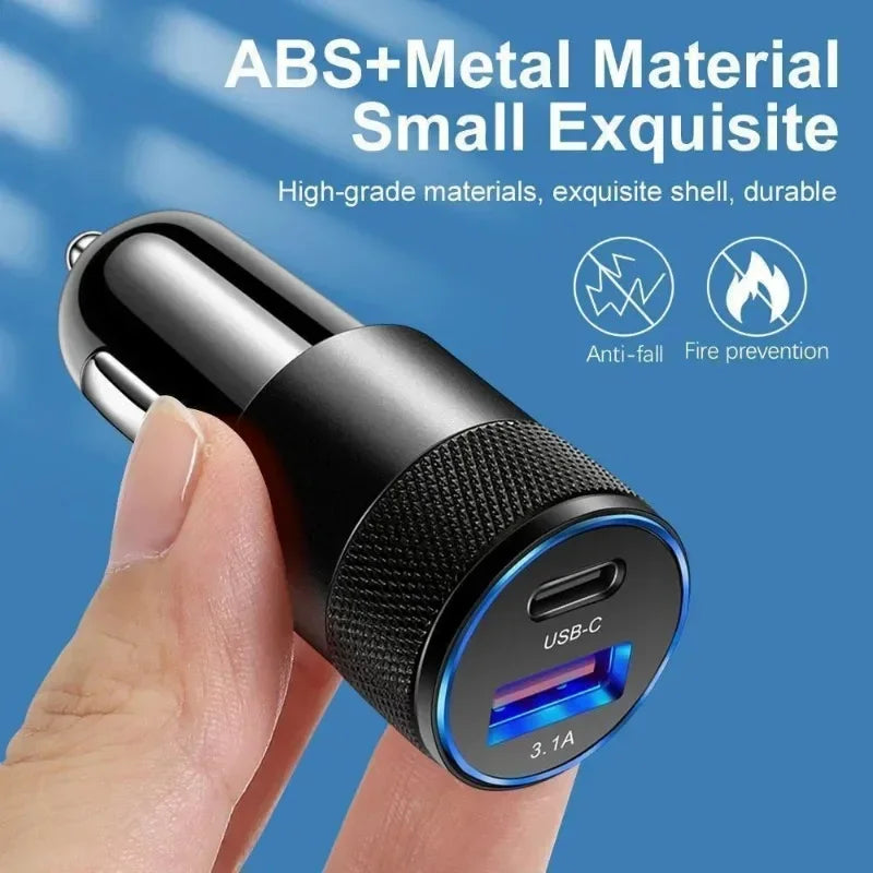 Fast Car Charger – USB + Type-C 12W.