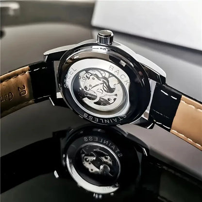 Elegant Automatic Mechanical Skeleton Watch – Leather Strap