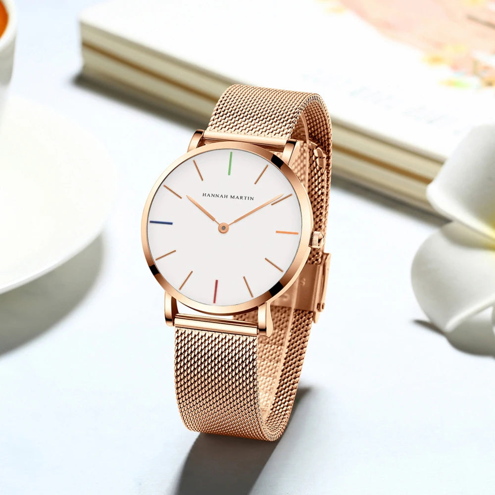 Women’s Rose Gold Quartz Watch – Elegant Bracelet Set